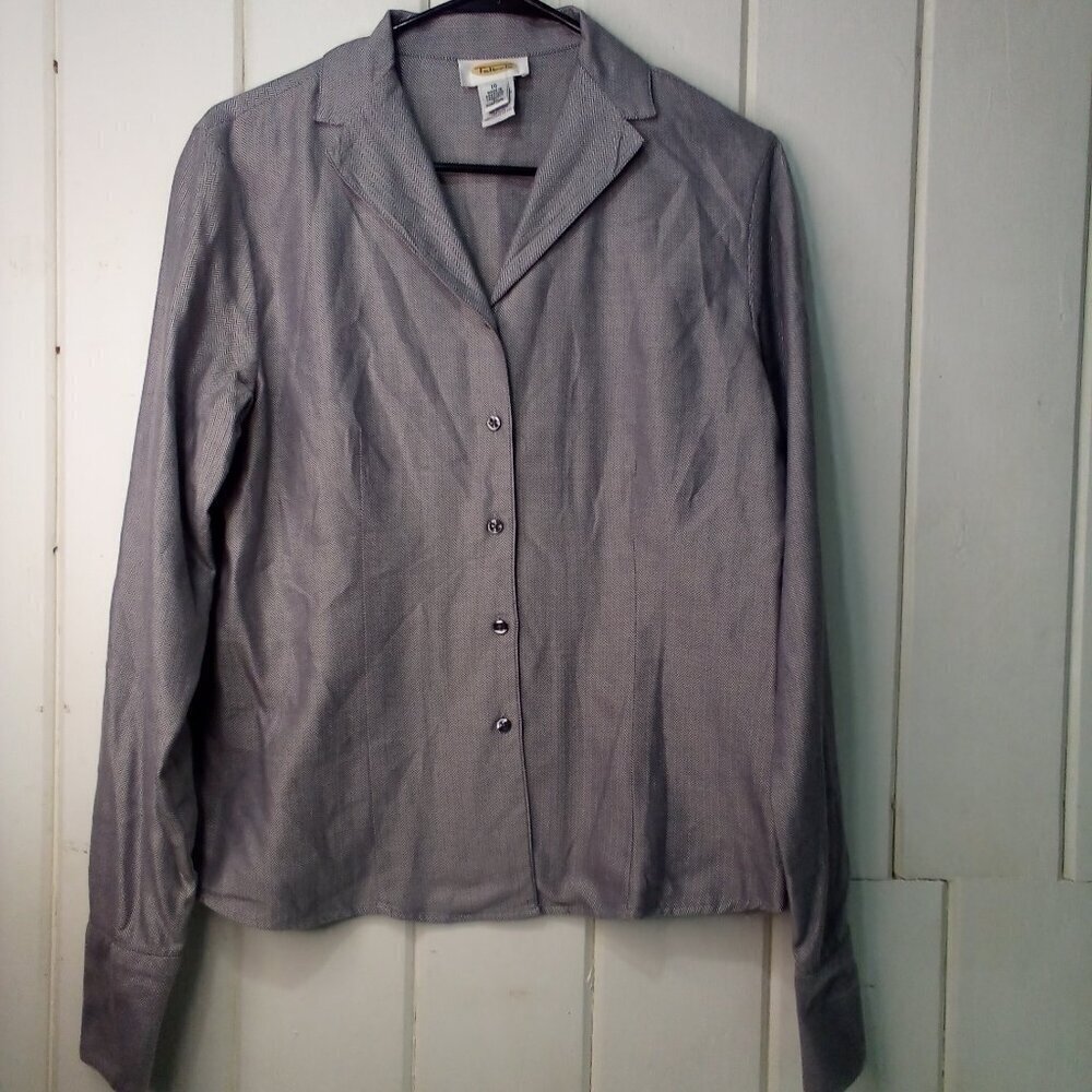 Talbots Shirt Women 10 Button Up Long Sleeve Career Classic Gray